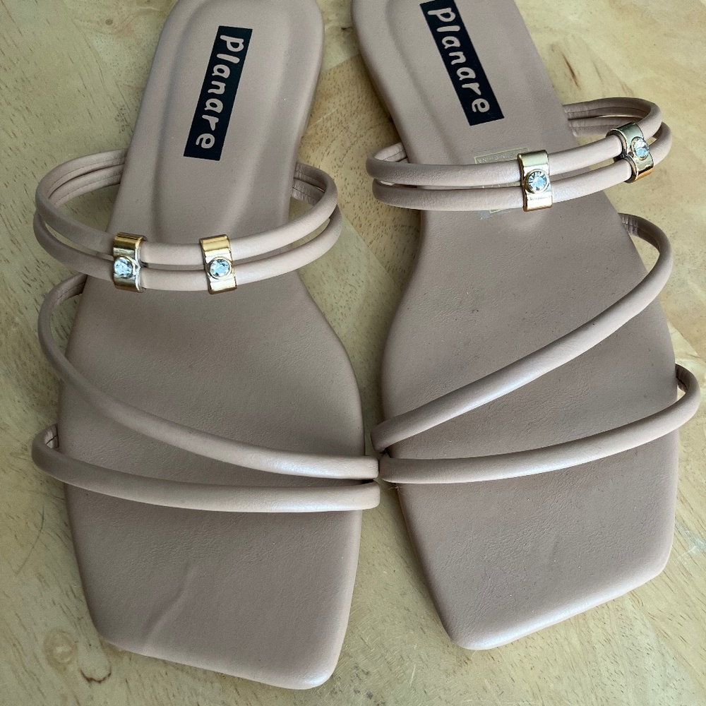 Light Pink W/ Gold & Clear Round Gem Accents Simple Elegant Slip On Dress Shoes - Picture 5 of 6
